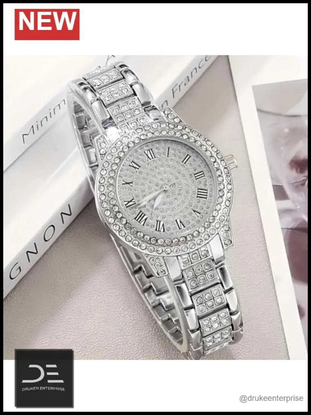 Full Diamond Bling Rhinestone Iced Out Quartz Crystal Stainless Steel Wrist